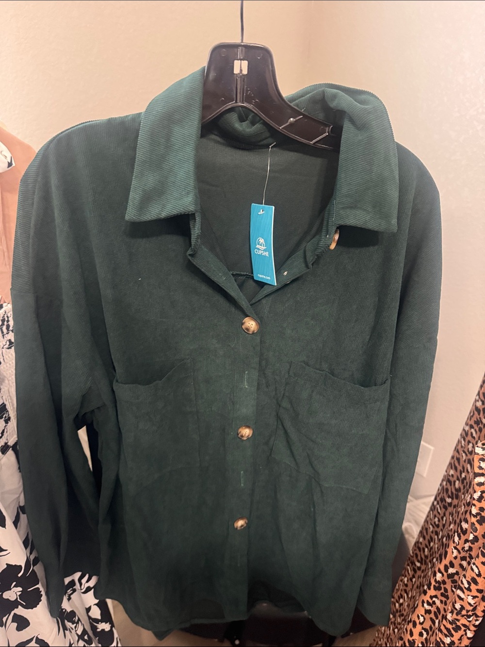 Cupshe Dark Green Corduroy Button-Down Shirt